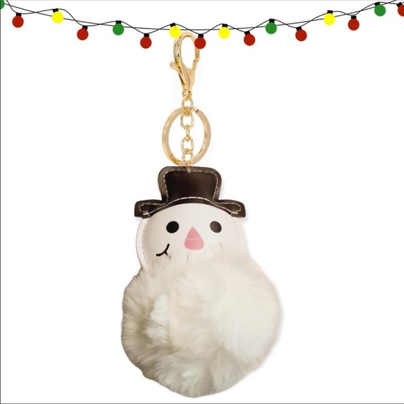 Christmas Snowman Pom Pom Key Chain or Purse Charm - Picture 2 of 3